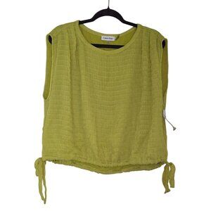 Calvin Klein Womens Textured Lime Green Sleeveless Top With Side Tie Drawstrings
